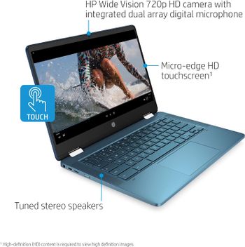 HP Laptop X360 14a Chromebook 14" HD Touchscreen, Entertaining from Any Angle Intel Celeron, 4GB DDR4 64GB eMMC WiFi Webcam Stereo Speaker