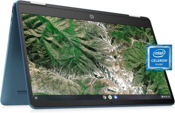 كمبيوتر محمول HP X360 14a Chromebook شاشة لمس عالية الدقة مقاس 14 بوصة، للترفيه من أي زاوية Intel Celeron، 4 جيجابايت DDR4 64 جيجابايت eMMC WiFi كاميرا ويب مكبر صوت ستيريو