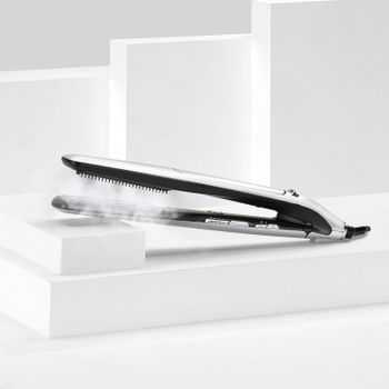 BaByliss Steam Lustre Professional Hair Straightener - Advanced Ceramic 36mm Broad Heating Plate - 5 Heat Settings From 170-210°C - 360° Surround Steam Technology For Smooth Hair - ST595SDE - Silver