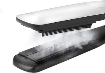 BaByliss Steam Lustre Professional Hair Straightener - Advanced Ceramic 36mm Broad Heating Plate - 5 Heat Settings From 170-210°C - 360° Surround Steam Technology For Smooth Hair - ST595SDE - Silver