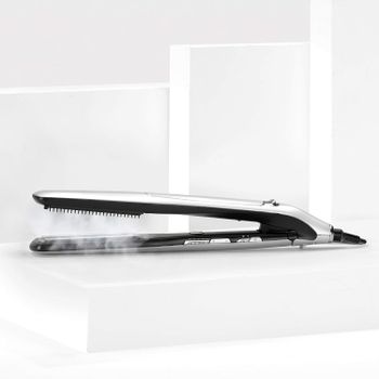 BaByliss Steam Lustre Professional Hair Straightener - Advanced Ceramic 36mm Broad Heating Plate - 5 Heat Settings From 170-210°C - 360° Surround Steam Technology For Smooth Hair - ST595SDE - Silver