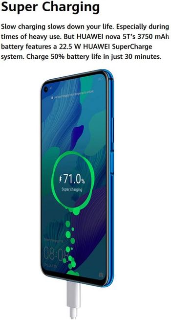 Huawei Nova 5T Dual-SIM 128GB + 6GB RAM Factory Unlocked 4G/LTE Smartphone (Midsummer Purple) - International Release