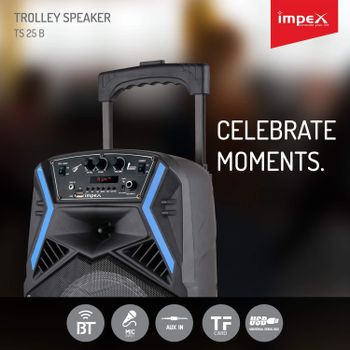 Impex TS-25B Multimedia Portable Trolley Speaker With Mic And LED Light Black