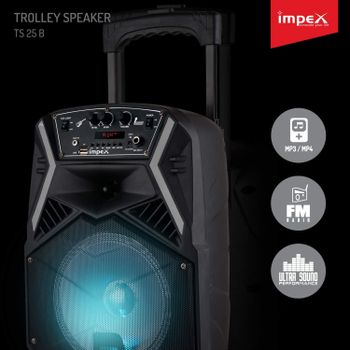 Impex TS-25B Multimedia Portable Trolley Speaker With Mic And LED Light Black