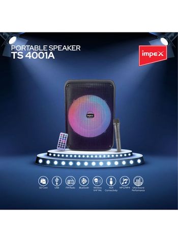 Impex TS 4001A Multimedia Portable Trolley Speaker With Mic And LED Light Black