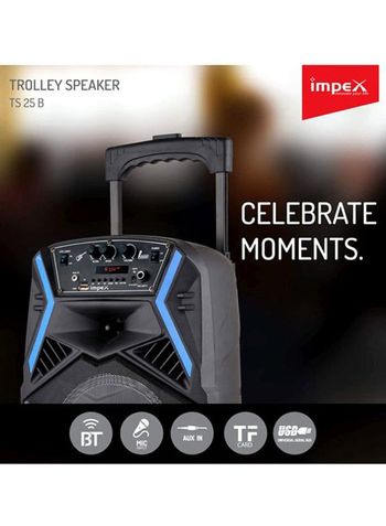 Impex TS-25B Multimedia Portable Trolley Speaker With Mic And LED Light Black