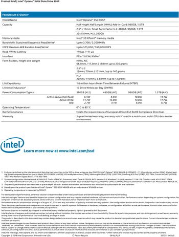 Intel SSDPE21D960GAM3 Optane 905P Series 960 GB 2.5-Inch Solid State Drive with M.2 Adapter Cable - Black