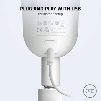 ميكروفون مكثف USB صغير من ريزر سيرين للبث - مدمج مع نمط قطبي Supercardioid ، حامل قابل للإمالة، حامل مدمج للصدمات - ابيض