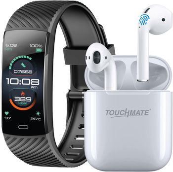 TOUCHMATE Waterproof Fitness Band with Wireless Bluetooth TWS Earbuds TM-SW100BT