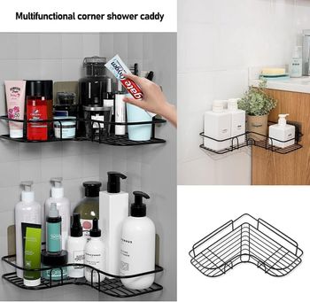 SKY-TOUCH 2Pcs Corner Shower Shelves Self Adhesive No Drilling Wall Mounted Shower Storage Shelf Organizer For Your Bathroom, Kitchen And Toilet Iron Art - Black