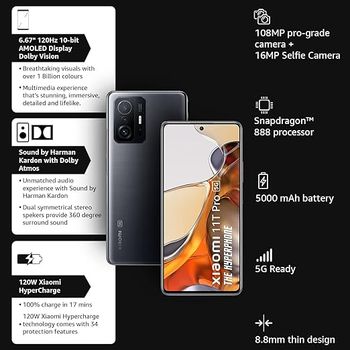 Xiaomi 11T Pro 5G Hyperphone, 8GB RAM, 128GB Storage, SD 888, 120W HyperCharge, Segment's only Phone with Dolby Vision+Dolby Atmos, Meteorite Black