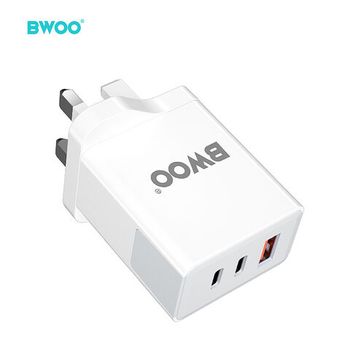 BWOO UK Charger High Power Fast Charging PD+QC 40W, ACC UK 3 Port Portable Travel Wall Charger