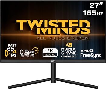 Twisted Minds 27 Inch Flat Gaming Monitor, 2k QHD 2560 x 1440, 0.5ms Response Time, HDR, 165Hz Refresh Rate, Fast IPS And GSync Supported, Experience Smooth, Blur-Free Gaming, HDMI 2.1, Black