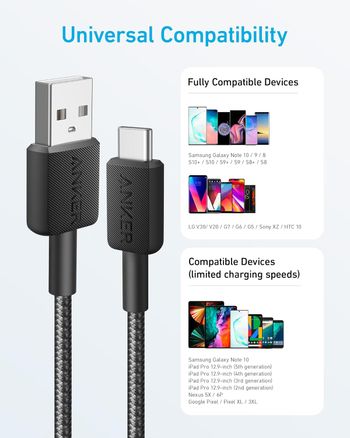 Anker USB to USB-C Cable FOR USB-C Devices, 1.8 Meters, FOR Devices with USB-C Port, 322 USB to USB-C Cable - Black