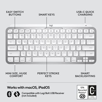 Logitech Mx Keys Mini for Mac Wireless Keyboard (920-010389) Pale Gray