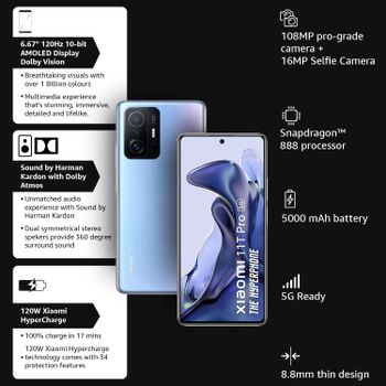 Xiaomi 11T Pro 5G Hyperphone, 12GB RAM, 256GB Storage, SD 888, 120W HyperCharge, Segment's only Phone with Dolby Vision+Dolby Atmos, Celestial Magic