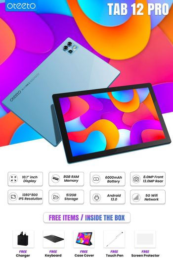 Oteeto Tablet 12 Pro 10.1 Inch 512GB 8GB RAM  - Silver