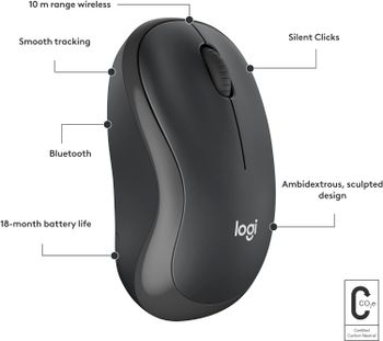 Logitech M240 Silent Bluetooth Mouse, Wireless, Compact, Portable, Smooth Tracking, 18-Month Battery, for Windows, macOS, ChromeOS, Compatible with PC, Mac, Laptop, Tablets - Graphite