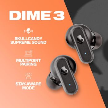 Skullcandy Dime 3 In-Ear Wireless Earbuds 20Hr Battery Microphone Works with iPhone Android and Bluetooth Devices - Black