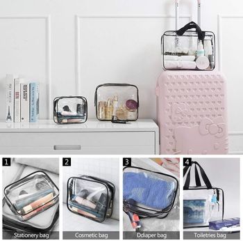 COOLBABY 3Pcs Clear Cosmetic Bag Vinyl Air Travel Toiletry Bags Bulk, Water Resistant PVC Packing Cubes with Zipper Closure & Carry Handle for Women Baby Men, Make up brush Case Beach Pool Spa Gym Bag, Black