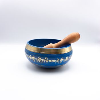 Authentic Himalayan Singing Bowl Single Set Vibrant Design Handcrafted in Nepal Small Includes Traditional Wooden Striker Ideal for Healing, Mindfulness, Meditation, and Yoga 191 Grams -Teal