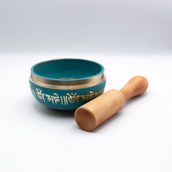 Authentic Himalayan Singing Bowl Single Set Vibrant Design Handcrafted in Nepal Small Includes Traditional Wooden Striker Ideal for Healing, Mindfulness, Meditation, and Yoga 191 Grams -Teal