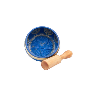 Authentic Himalayan Singing Bowl Single Set Vibrant Design Handcrafted in Nepal Includes Traditional Wooden Striker – Ideal for Healing, Mindfulness, Meditation, and Yoga 385 Grams - Blue