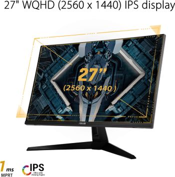 ASUS TUF Gaming 27" 2K HDR Monitor (VG27AQ1A) - QHD (2560 x 1440), IPS, 170Hz (Supports 144Hz), 1ms, Extreme Low Motion Blur, Speaker, G-SYNC Compatible, VESA Mountable, DisplayPort, HDMI