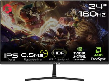 GAMEON GOPS24180IPS Pro-Series,Black Gaming Monitor 24 Inch,1920x1080p FHD IPS Panel,180Hz Refresh Rate,0.5ms Response Time,Adjustable Stand, Supports Adaptive Sync & G-Sync Compatible,Tilt Adjustment