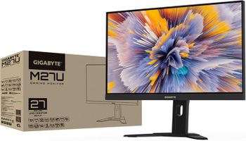 شاشة ألعاب Gigabyte M27U مقاس 27 بوصة بمعدل تحديث 160 هرتز ودقة 2160 بكسل UHD-KVM، وشاشة IPS 4k SS بدقة 3840 × 2160، ووقت استجابة 1 مللي ثانية (MPRT)، و95% من DCI-P3، وHDR، وFreeSync Premium Pro، ومنفذ DP 1.4، ومنفذان HDMI 2.1، ومنفذ USB 3.2، ومنفذ USB Ty