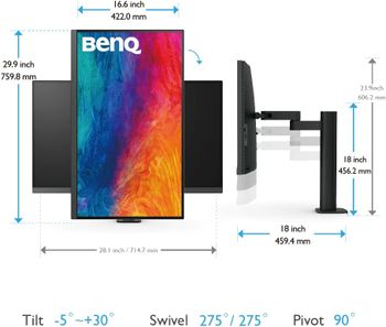 BenQ PD3205UA 32-inch Ergo Arm 4K Monitor, UHD, sRGB, Rec.709, HDR10, IPS, AQCOLOR Technology, USB-C, Factory-Calibrated, Hotkey Puck G2, KVM, Color Mode, DualView