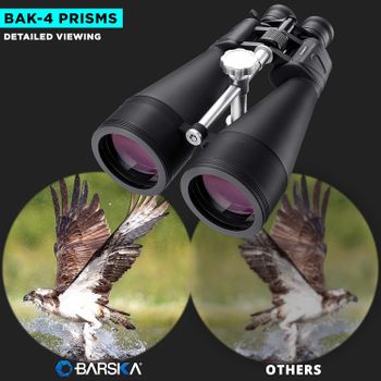 BARSKA Gladiator 25-125x80 Zoom Binoculars (Green Lens, Braced-in Tripod Adapter) - Black