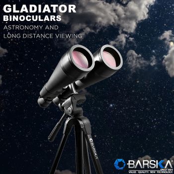 BARSKA Gladiator 25-125x80 Zoom Binoculars (Green Lens, Braced-in Tripod Adapter) - Black