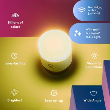 LIFX Clean, A19 1100 lumens, Full Color with Antibacterial HEV, Wi-Fi Smart LED Light Bulb, No Bridge Required, Compatible Alexa, Hey Google, HomeKit and Siri (2-Pack)