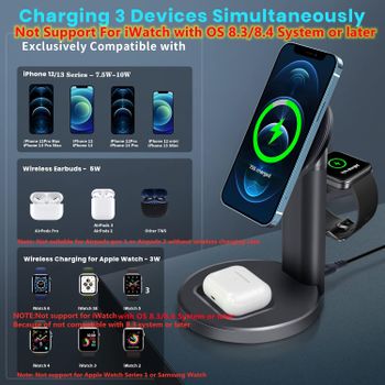 Toumky 3 in 1 Magnetic Wireless Charger,Fast Wireless Charging Station,for MagSafe Charger,iPhone 14/13/12,14/13/12 Pro,14/13/12 Pro Max,14/13/12 Mini,AirPods 3/2/Pro,MagSafe Cases(with QC3.0 Adapter)