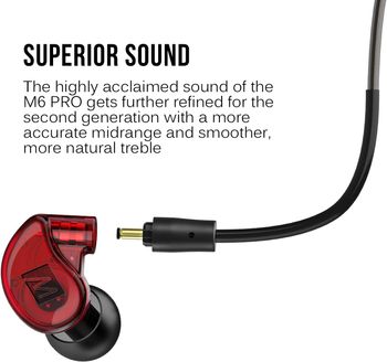 MEE audio M6 Pro In Ear Monitor Headphones For Musicians, 2Nd Generation Model With Upgraded Sound, Memory Wire Earhooks & Replaceable Cables, Noise Isolating Professional Earbuds, 2 Cords Included - Red