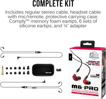 MEE audio M6 Pro In Ear Monitor Headphones For Musicians, 2Nd Generation Model With Upgraded Sound, Memory Wire Earhooks & Replaceable Cables, Noise Isolating Professional Earbuds, 2 Cords Included - Red