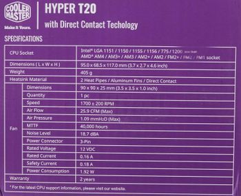 Cooler Master Hyper T20 CPU Cooler - Black Support Intel & AMD CPU Socket - LGA1200, LGA1151, LGA1150, LGA1155, LGA1156, LGA775, AM4, AM3+, AM3, AM2, FM2+, FM2, FM1 | CPU Air Cooler