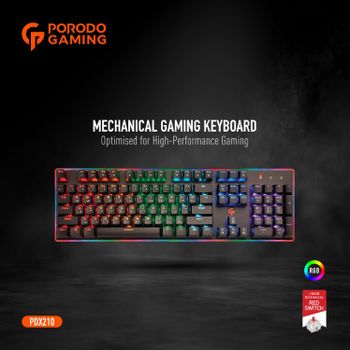 Porodo Mechanical Gaming Keyboard, Wired Backlight Effects, Anti-Ghosting Xinda Black Switch Keyboard, Double Injection Keycaps, USB Plug & Play Desktop Computer Keyboard (English/Arabic) - Black