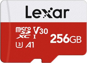 بطاقة ذاكرة Lexar Micro SD بسعة 256 جيجابايت، بطاقة ذاكرة فلاش microSDXC UHS-I مع محول - حتى 100 ميجابايت/ثانية، A1، U3، Class10، V30، بطاقة TF عالية السرعة