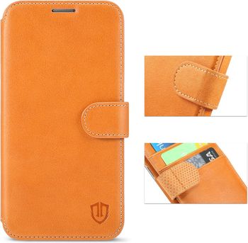 Galaxy S7 edge Case,S7 edge Case, SHIELDON Genuine Leather Wallet Case Flip Book phone case Kickstand Function ID Credit Card Slots Magnetic Closure -Brown