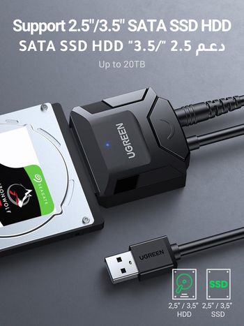 يوجرين -كابل ساتا يو اس بي 3.0 الى وصلة ساتا SATA III محول قرص الصلب متوافق مع بوصة 2.5/3.5 ساتا HDD SDD