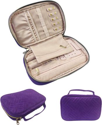 Gold Fortune Travel Jewelry Storage Cases Carrying Organizer Bag for Women Necklace Earrings Rings Bracelet Brooches - Purple