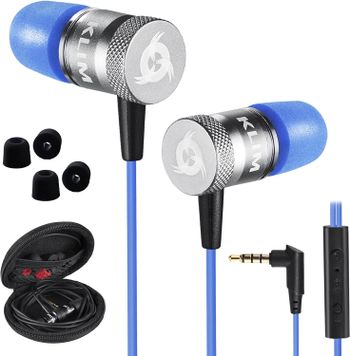 KLIM Fusion - In Ear Headphones with Mic + Excellent Audio Quality + Long-lasting EarBuds + Wired Headphones with Memory Foam Tips + 3.5 mm Jack + New 2021 + Blue