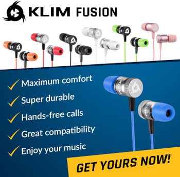 KLIM Fusion - In Ear Headphones with Mic + Excellent Audio Quality + Long-lasting EarBuds + Wired Headphones with Memory Foam Tips + 3.5 mm Jack + New 2021 + Blue