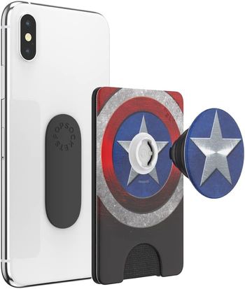 PopSockets: Phone Wallet with Expanding Grip Card Holder Wireless Charging Compatible Marvel - Captain America