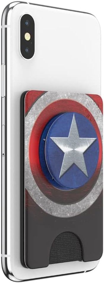 PopSockets: Phone Wallet with Expanding Grip Card Holder Wireless Charging Compatible Marvel - Captain America