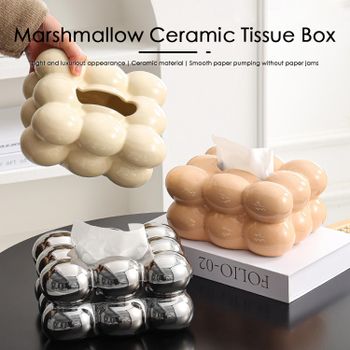 BEROZA Marshmallow Ceramic Tissue Box Smooth Facial Napkin Storage Box for Countertop Decoration - Pink