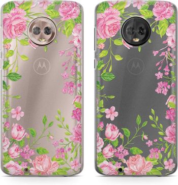 Cover Affair Roses Printed Clear Designer Transparent Slim Light Weight Back Cover Case for Moto G6 / Motorola G6 (G1-D5) - Pink & Green