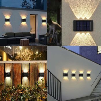 6 Led Solar Up Down Wall Lights, 2 Pack Warm White Illuminate Outdoor Wall Lamps for House,Small Exterior Light Fixture Waterproof Nordic Style Lighting Decor for Home Garden Porch